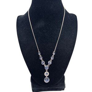 Givenchy Silver Tone With Blue And Clear Crystals Statement Necklace (6297)